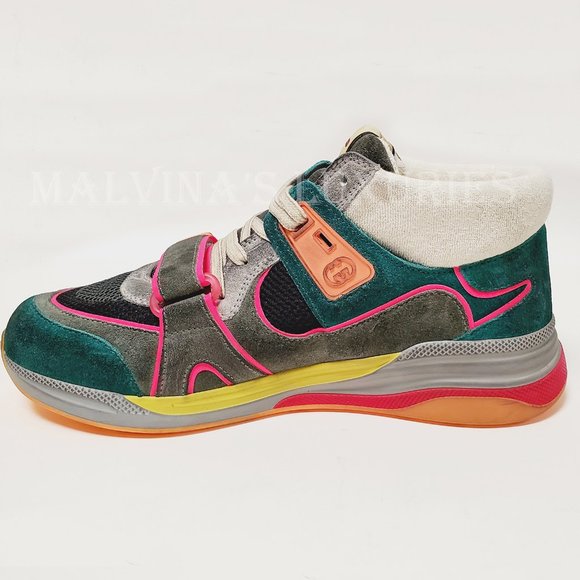 GUCCI SNEAKERS MENS ULTRAPACE MID TOP LEATHER SHOES w LOGO sz 8G 8.5 US - Picture 11 of 16